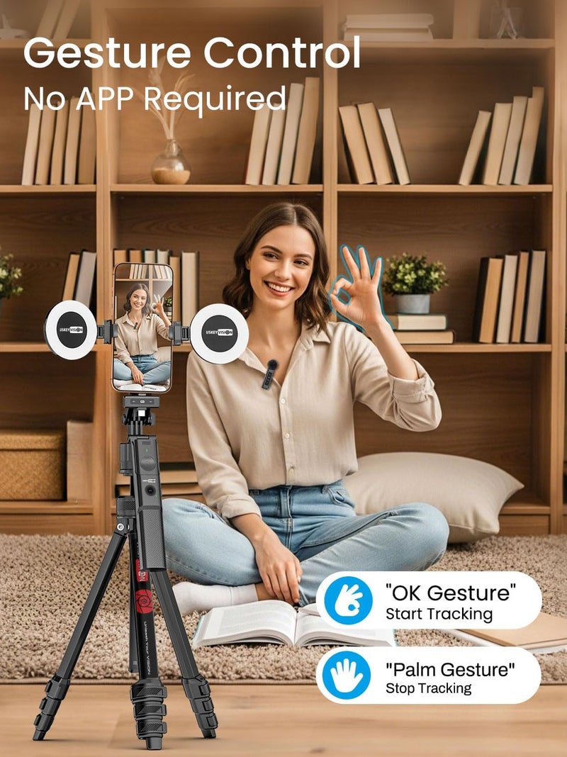 USKEYVISION Vlogging Kit w/Remote,YouTube Starter Kit,Auto Face Tracking Tripod for iPhone w/Light,Phone Stand for Video Recording,Camera Mount Tripod,Wireless Lavalier Microphone（R01 Pro Combo1） - Image 3